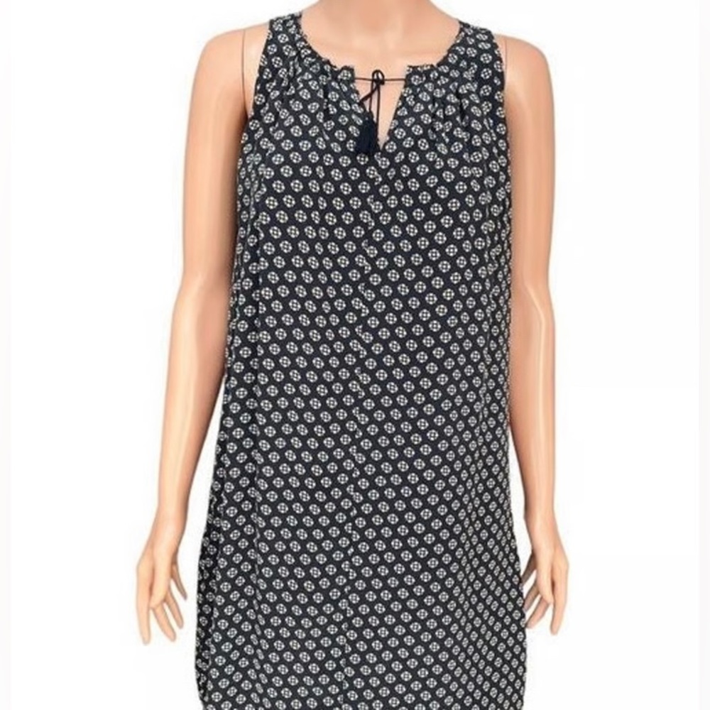 Madewell Ville Coin Tile Navy Blue Floral Print Tassel Silk Dress